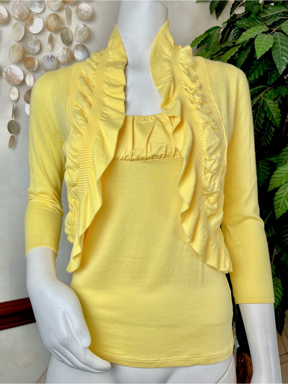 INC YELLOW RUCHED CROPPED SHRUG WITH MATCHING CAMISOLE